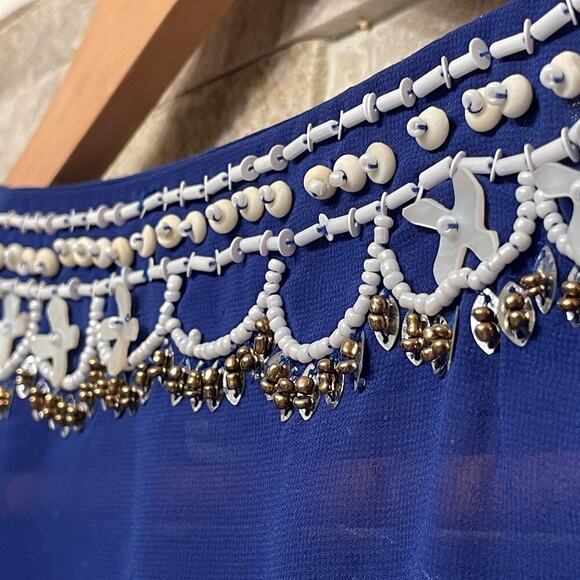 Chico’s Beaded Kaftan Top Coverup S/M | Sheer Blue Resortwear, Embellished Boho - Picture 7 of 8